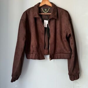 House of Harlow 1960 Brown Faux Suede Crop Women's Jacket size M